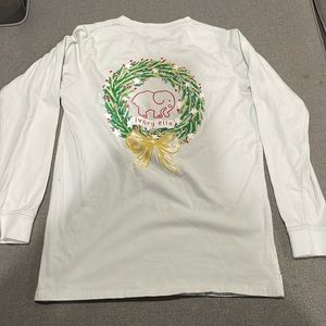 Ivory Ella long sleeve light blue holiday wreath tee shirt